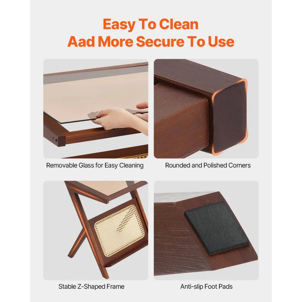 NR-GR-01 - VEVOR Z-Shaped Rattan Coffee Table with Glass Top