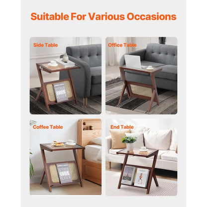 NR-GR-01 - VEVOR Z-Shaped Rattan Coffee Table with Glass Top