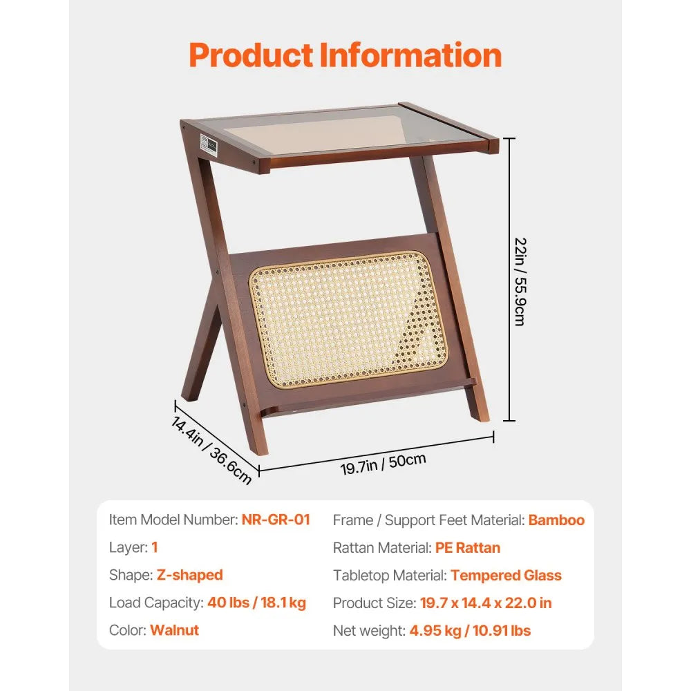 NR-GR-01 - VEVOR Z-Shaped Rattan Coffee Table with Glass Top
