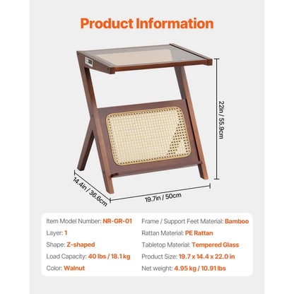 NR-GR-01 - VEVOR Z-Shaped Rattan Coffee Table with Glass Top