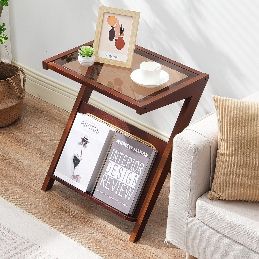 NR-GR-01 - VEVOR Z-Shaped Rattan Coffee Table with Glass Top