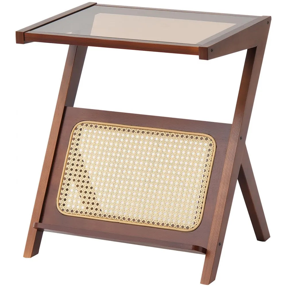 NR-GR-01 - VEVOR Z-Shaped Rattan Coffee Table with Glass Top