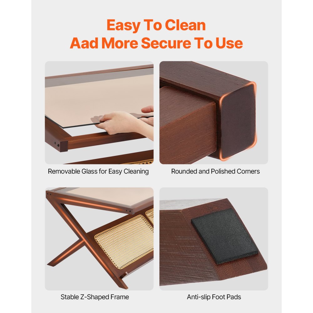 NR-GR-02 - Durable Glass-Top Rattan Coffee Table with Bamboo Frame