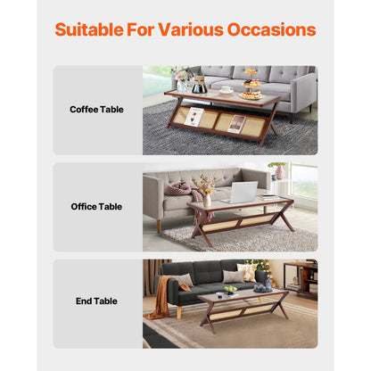 NR-GR-02 - Durable Glass-Top Rattan Coffee Table with Bamboo Frame