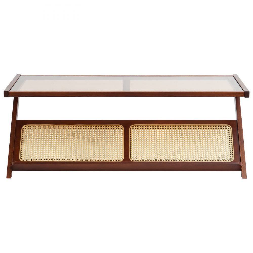 NR-GR-02 - Durable Glass-Top Rattan Coffee Table with Bamboo Frame