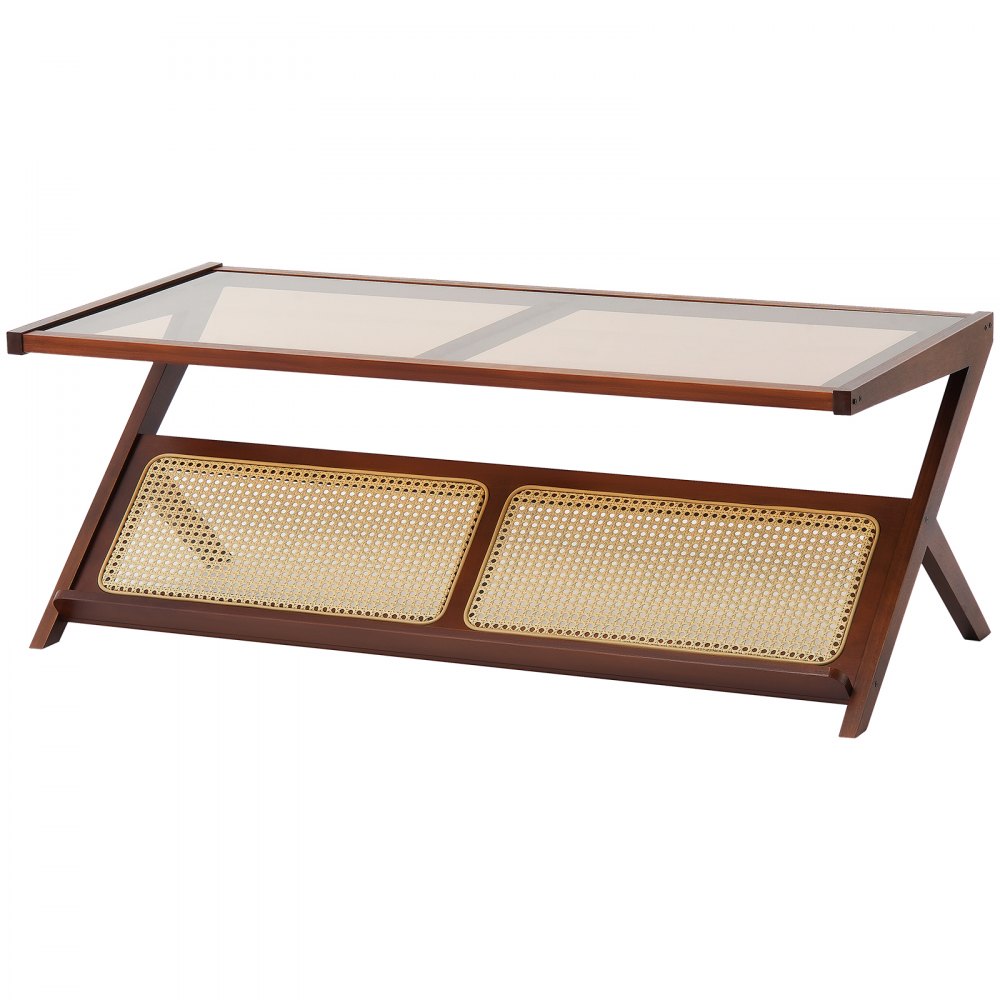 NR-GR-02 - Durable Glass-Top Rattan Coffee Table with Bamboo Frame