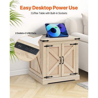 HYBZ-CXBT-009 - Rustic Rattan Lift-Top Coffee Table with Power Ports