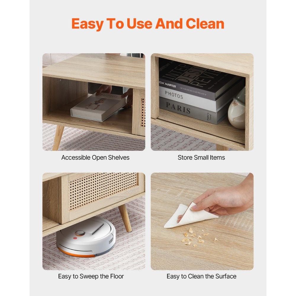 HYCT-CFX-010 - Bohemian Rattan Coffee Table with Hidden Storage, 41.3 in