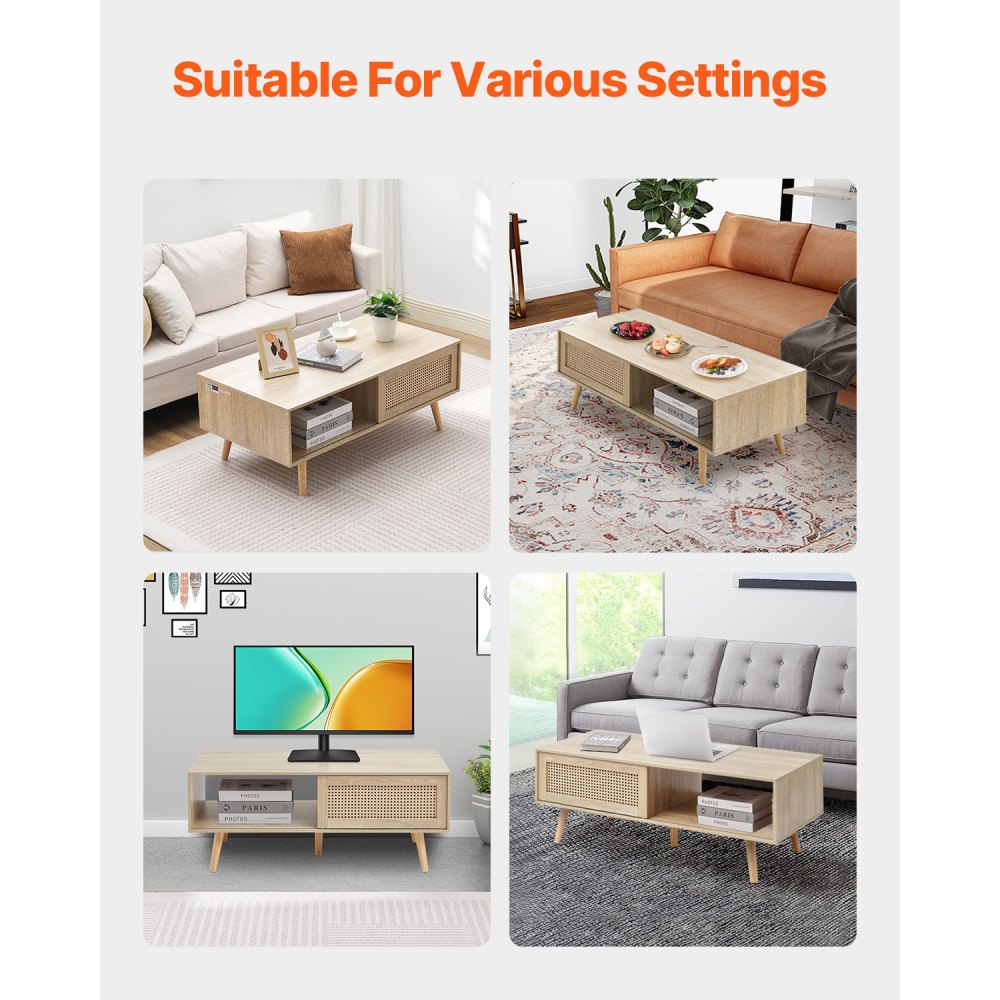 HYCT-CFX-010 - Bohemian Rattan Coffee Table with Hidden Storage, 41.3 in