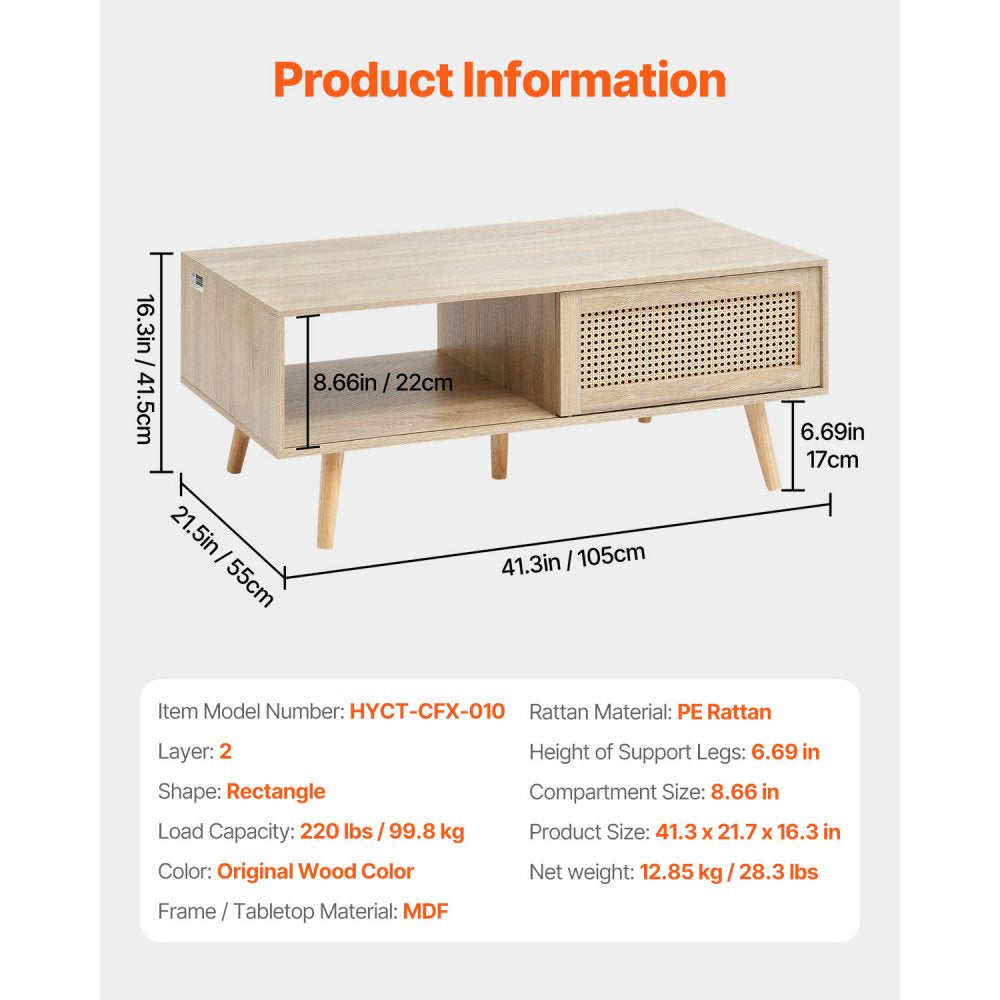 HYCT-CFX-010 - Bohemian Rattan Coffee Table with Hidden Storage, 41.3 in