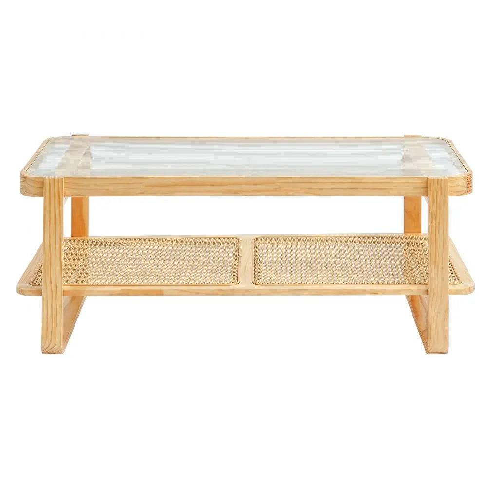 CT-GRR - Stylish Rattan Coffee Table with Glass Top, 45.3" x 22.4"