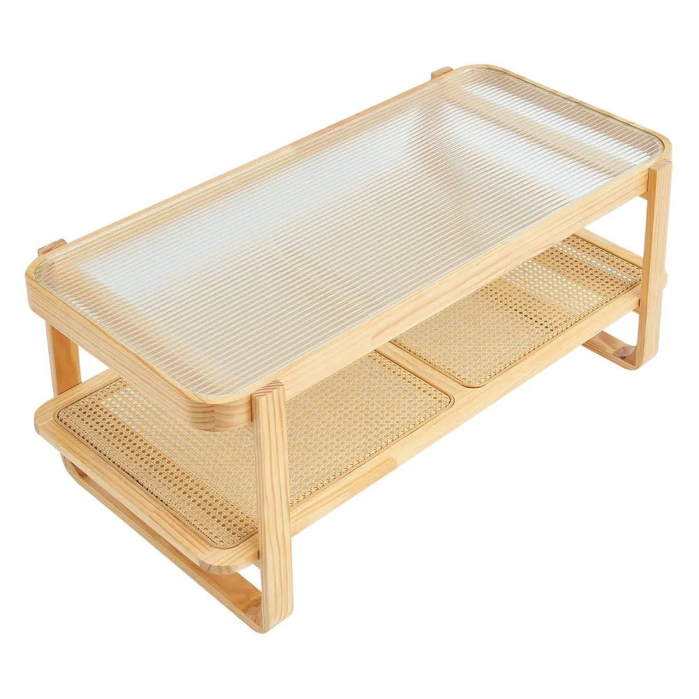 CT-GRR - Stylish Rattan Coffee Table with Glass Top, 45.3" x 22.4"