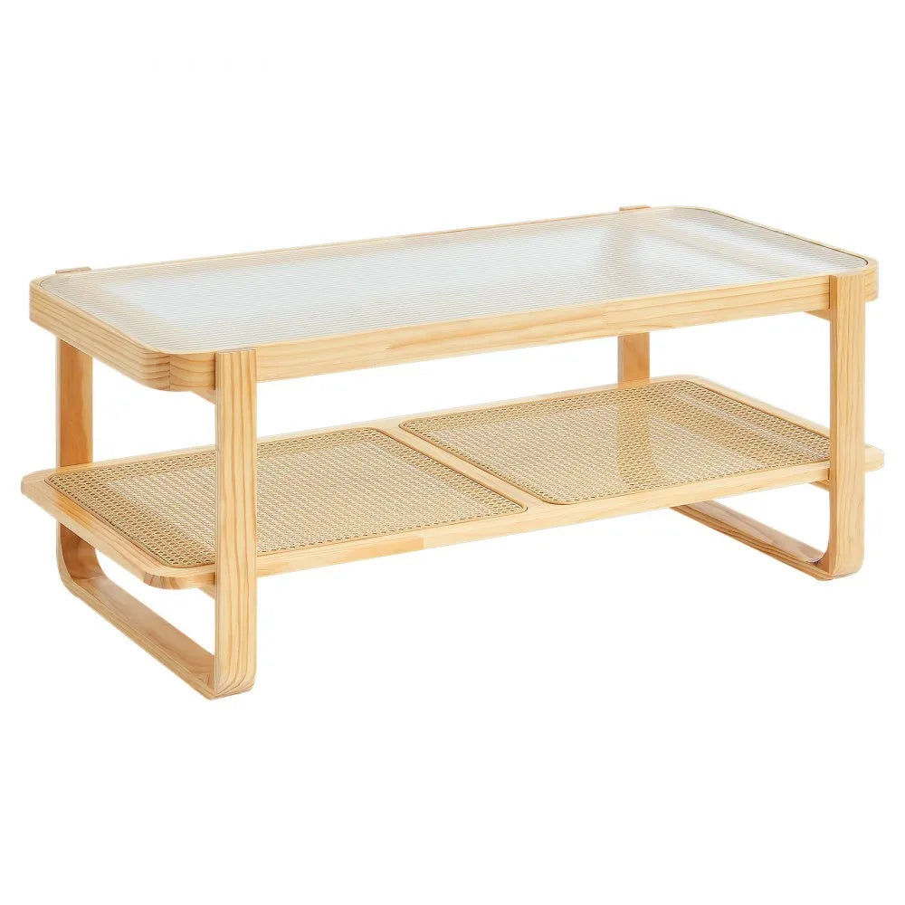 CT-GRR - Stylish Rattan Coffee Table with Glass Top, 45.3" x 22.4"