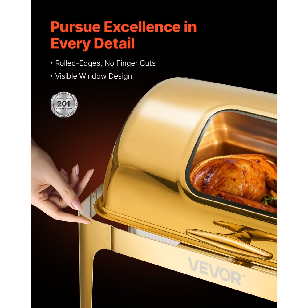 JZY723KSDJ1/1 - Elegant 9Qt Gold Stainless Steel Chafing Dish with Roll Top