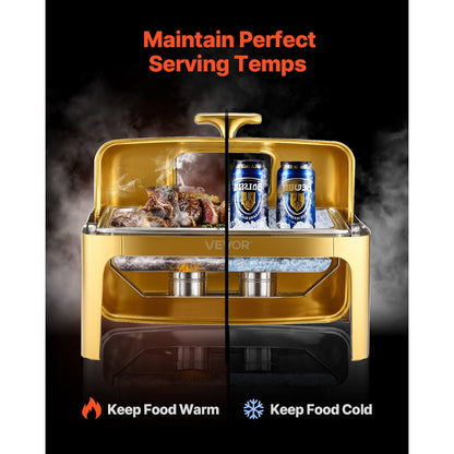 JZY723KSDJ1/1 - Elegant 9Qt Gold Stainless Steel Chafing Dish with Roll Top