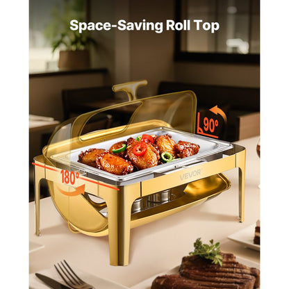 JZY723KSDJ1/1 - Elegant 9Qt Gold Stainless Steel Chafing Dish with Roll Top