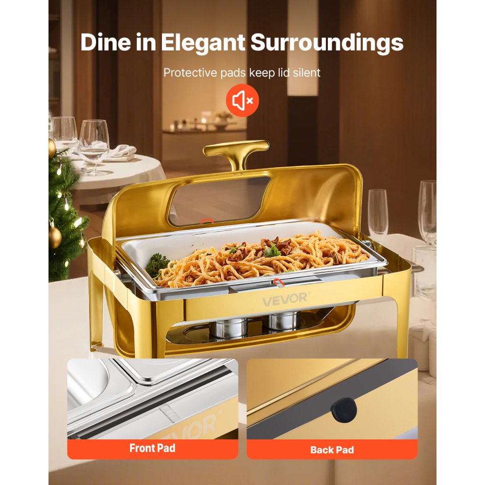 JZY723KSDJ1/1 - Elegant 9Qt Gold Stainless Steel Chafing Dish with Roll Top