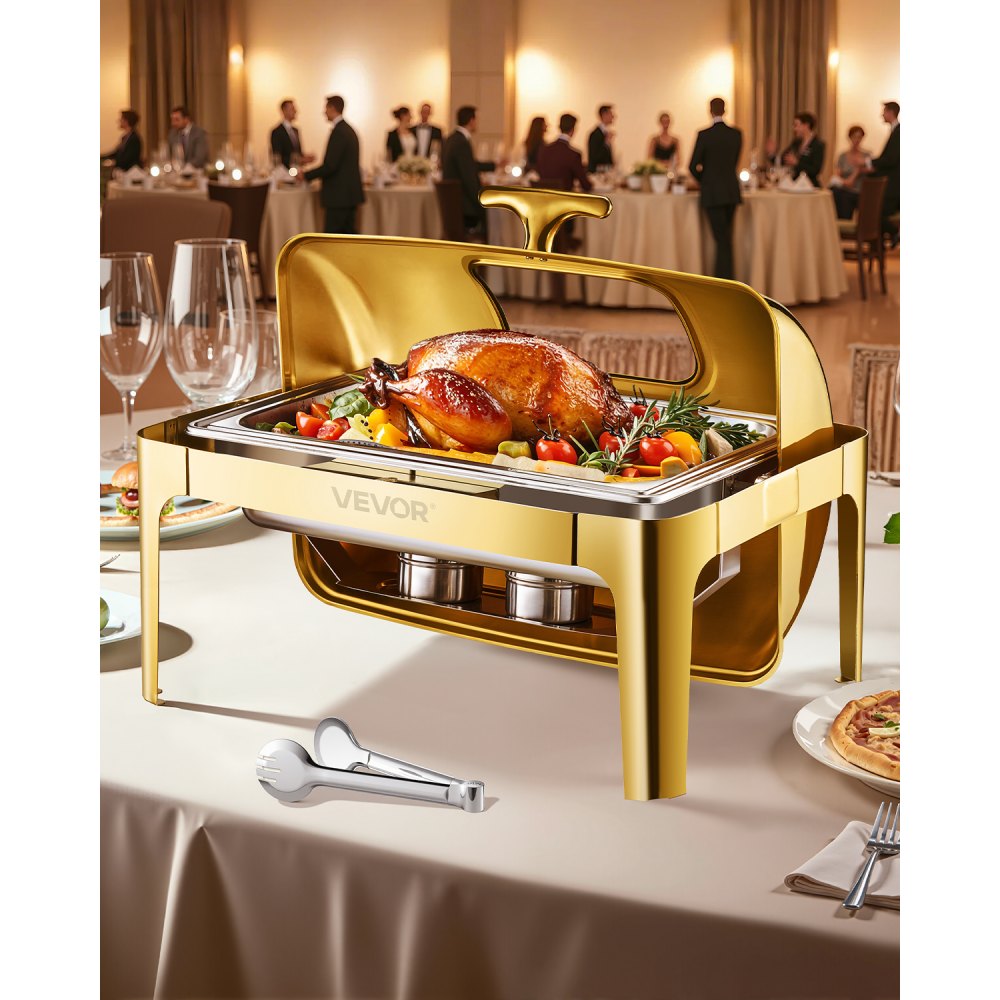 JZY723KSDJ1/1 - Elegant 9Qt Gold Stainless Steel Chafing Dish with Roll Top