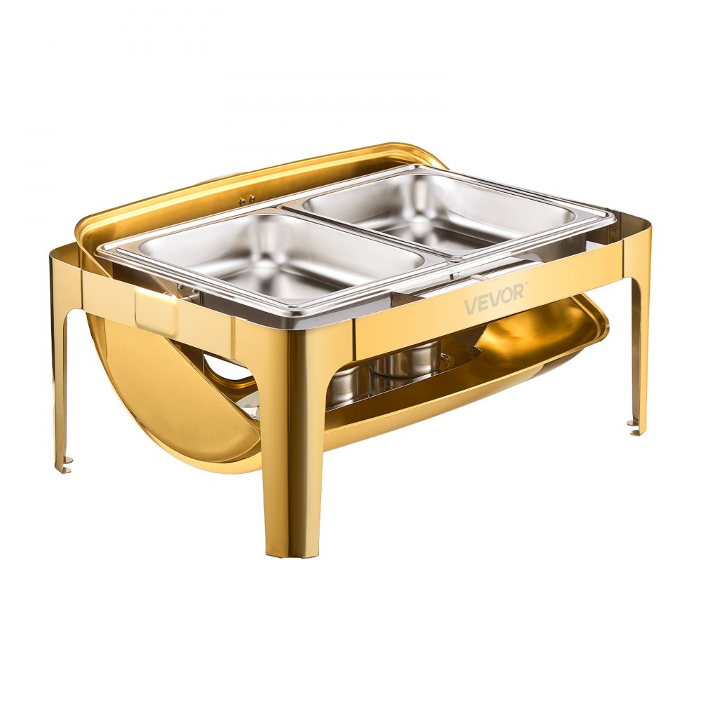 JZY723KSDJ1/1 - Elegant 9Qt Gold Stainless Steel Chafing Dish with Roll Top