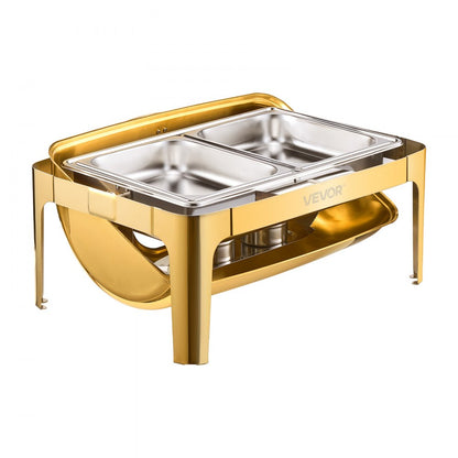JZY723KSDJ1/1 - Elegant 9Qt Gold Stainless Steel Chafing Dish with Roll Top