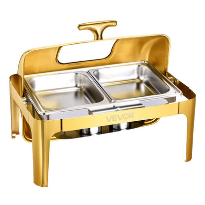 JZY723KSDJ1/1 - Elegant 9Qt Gold Stainless Steel Chafing Dish with Roll Top