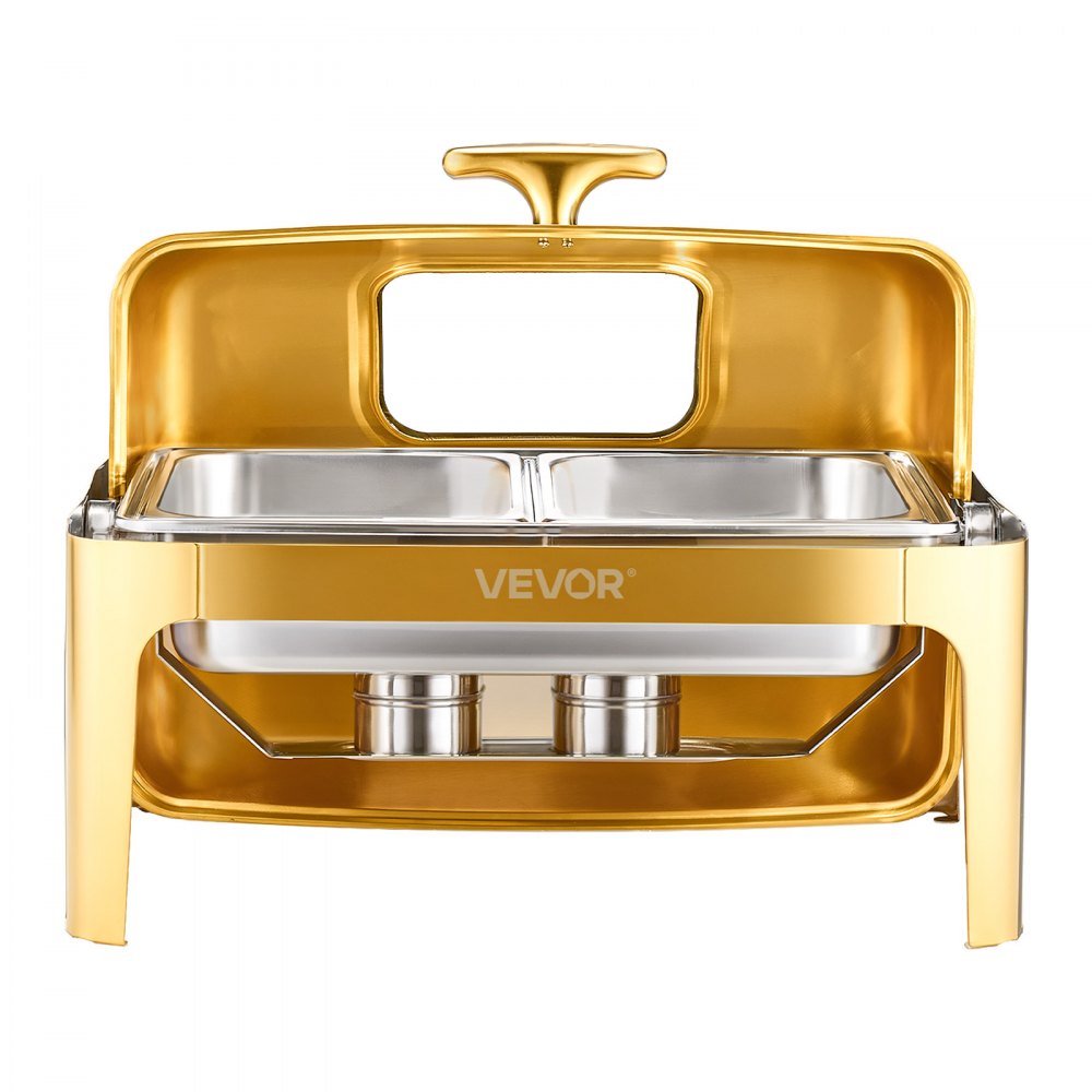 JZY723KSDJ1/1 - Elegant 9Qt Gold Stainless Steel Chafing Dish with Roll Top