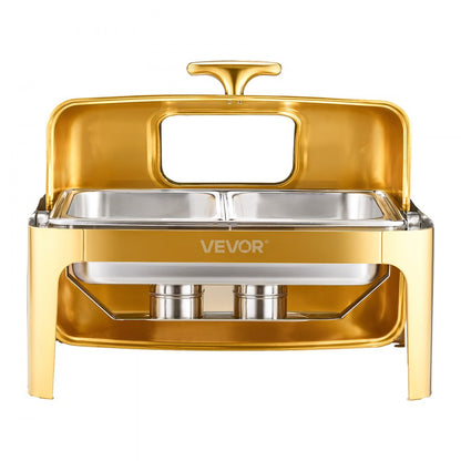 JZY723KSDJ1/1 - Elegant 9Qt Gold Stainless Steel Chafing Dish with Roll Top