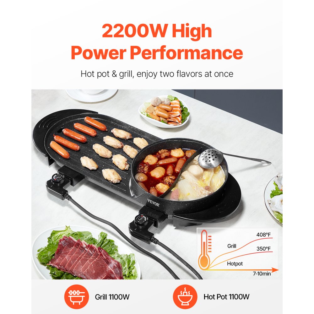 YS-604 - 2.7L Electric Hot Pot & Grill for 1-6 People, 2200W