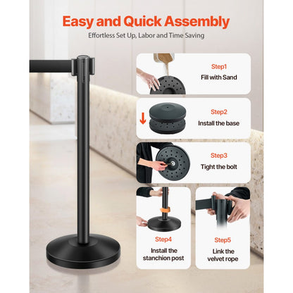 HGH2M320ZDTC-6 - Durable Carbon Steel Stanchions with Retractable Belts, 6 Pcs