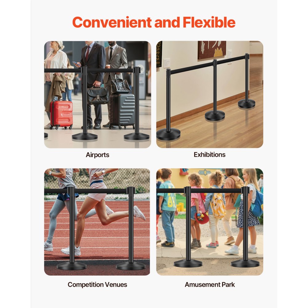 HGH2M320ZDTC-6 - Durable Carbon Steel Stanchions with Retractable Belts, 6 Pcs