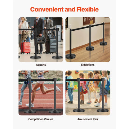 HGH2M320ZDTC-6 - Durable Carbon Steel Stanchions with Retractable Belts, 6 Pcs