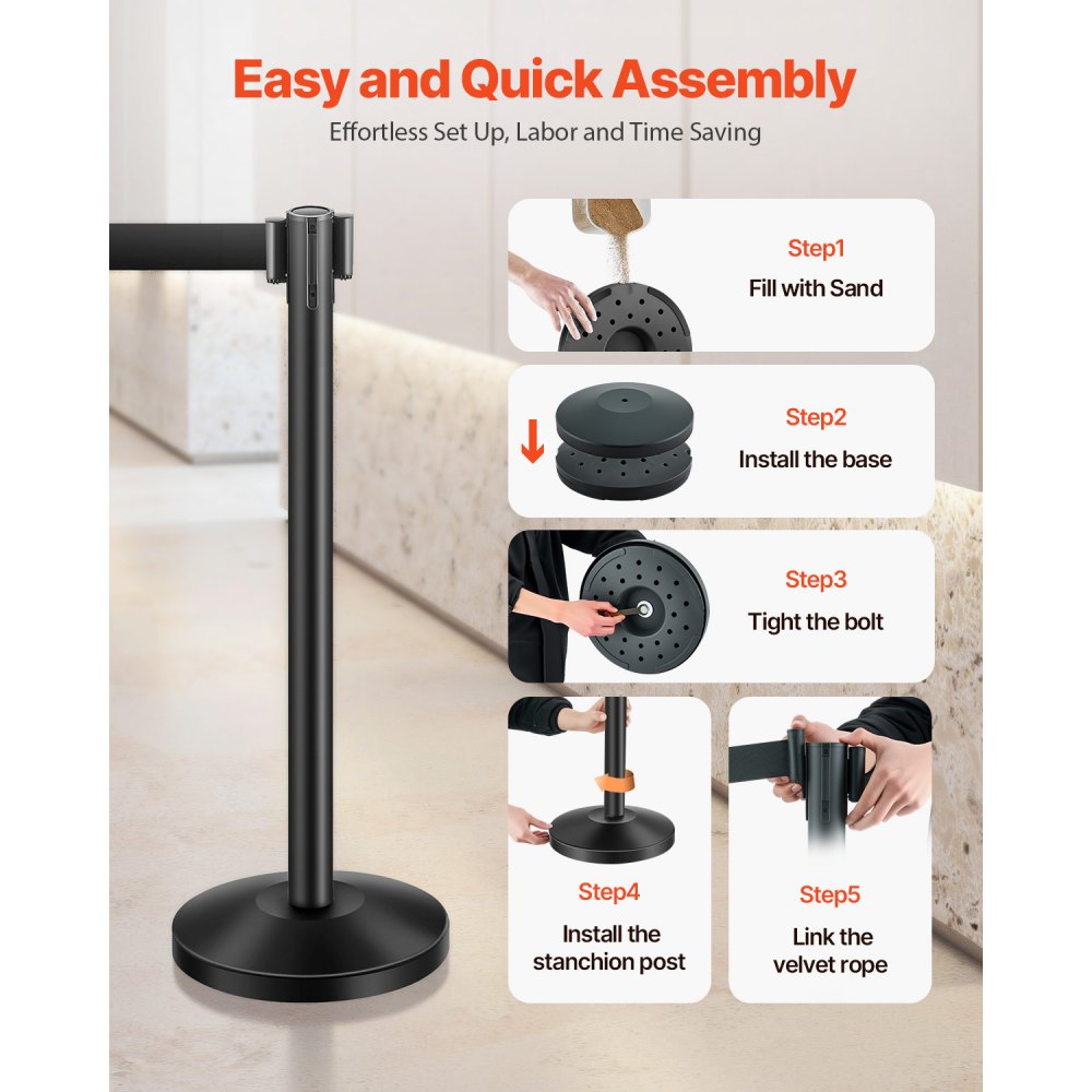 HGH2M320ZDTC-4 - 4 Durable Stanchion Posts with Retractable Belts for Crowd Control