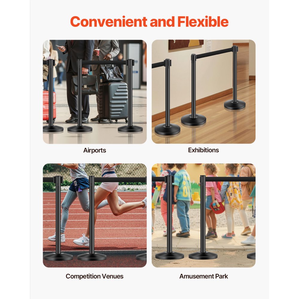 HGH2M320ZDTC-4 - 4 Durable Stanchion Posts with Retractable Belts for Crowd Control