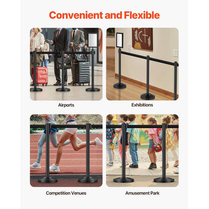 HGH2M320ZDTC-8 - Durable Black Stanchion Post with Retractable Belt & Sand-Filled Base