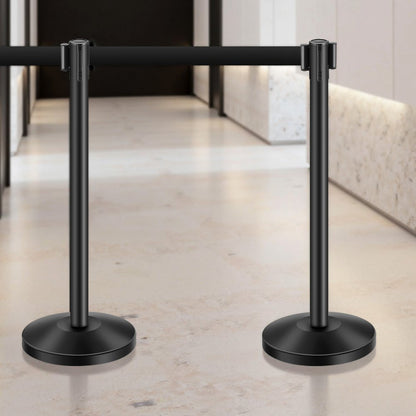 HGH2M320ZDTC-8 - Durable Black Stanchion Post with Retractable Belt & Sand-Filled Base