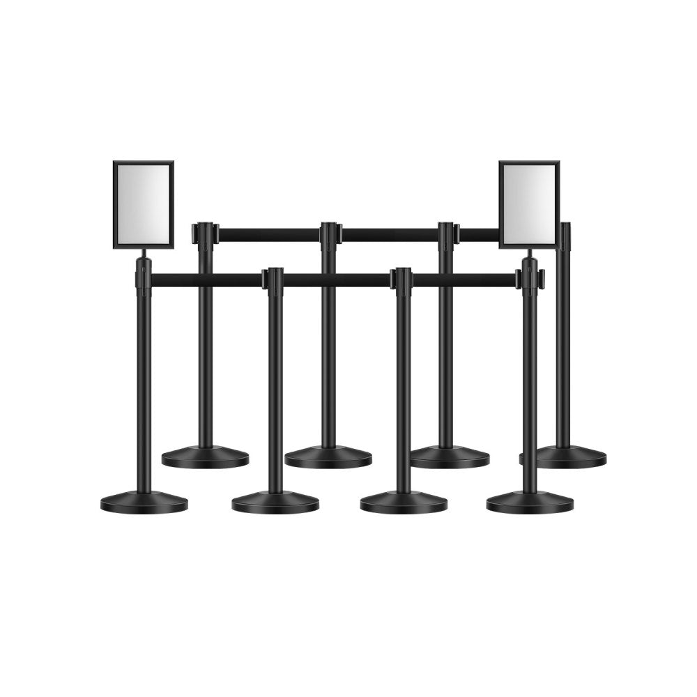 HGH2M320ZDTC-8 - Durable Black Stanchion Post with Retractable Belt & Sand-Filled Base