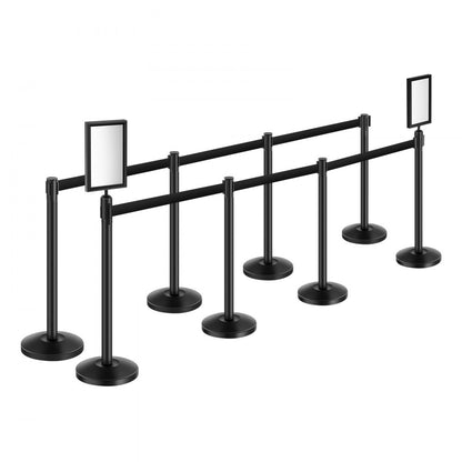 HGH2M320ZDTC-8 - Durable Black Stanchion Post with Retractable Belt & Sand-Filled Base