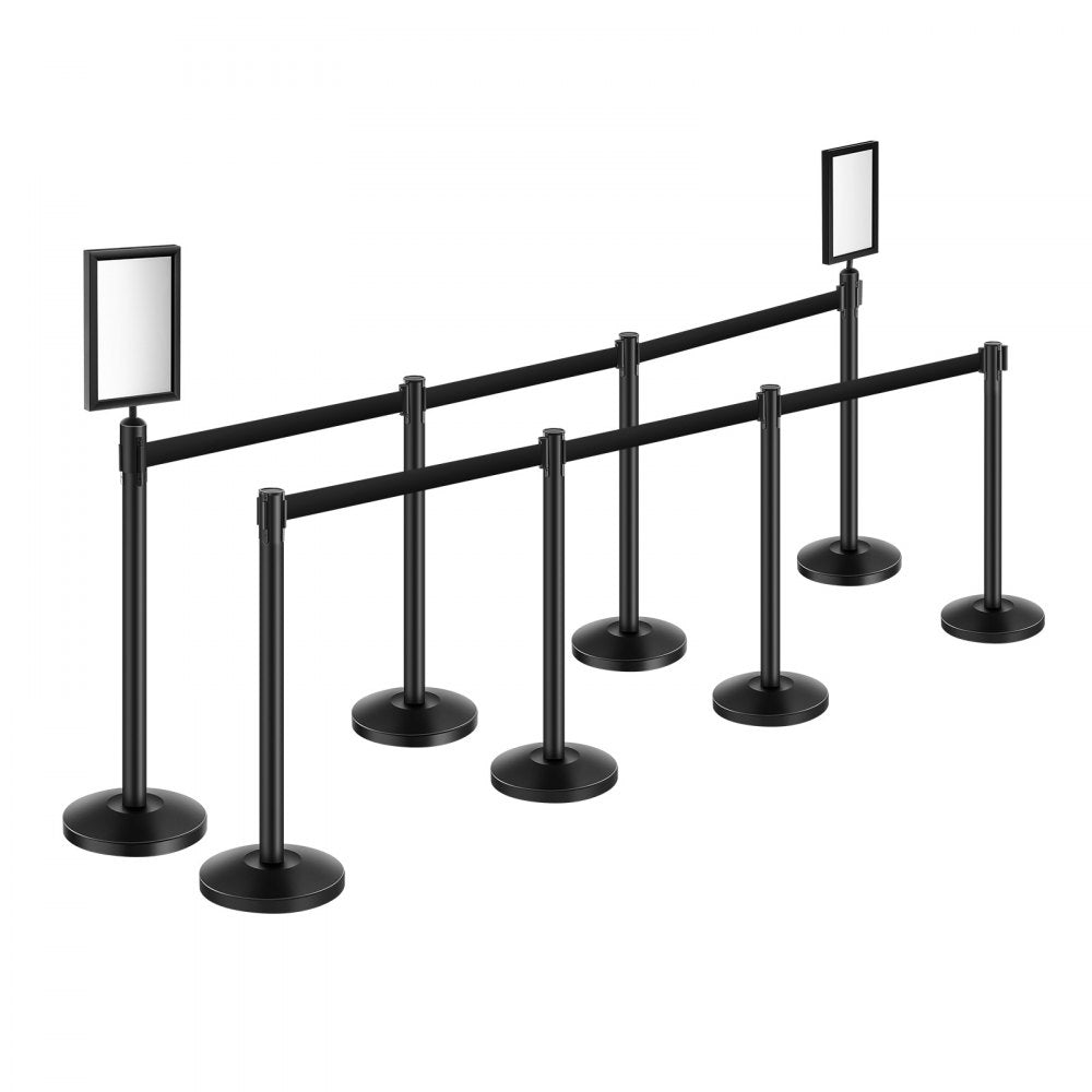 HGH2M320ZDTC-8 - Durable Black Stanchion Post with Retractable Belt & Sand-Filled Base