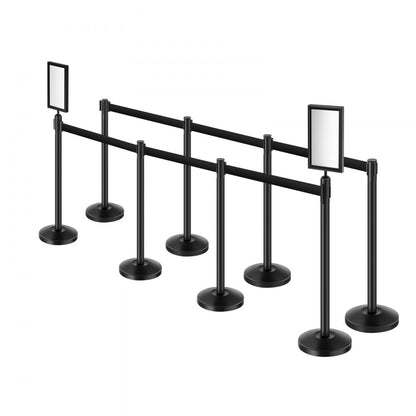 HGH2M320ZDTC-8 - Durable Black Stanchion Post with Retractable Belt & Sand-Filled Base