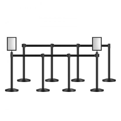 HGH2M320ZDTC-8 - Durable Black Stanchion Post with Retractable Belt & Sand-Filled Base