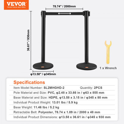 SL2MHGHD-2 - 6.5FT VEVOR Stanchion with Retractable Belt for Crowd Control
