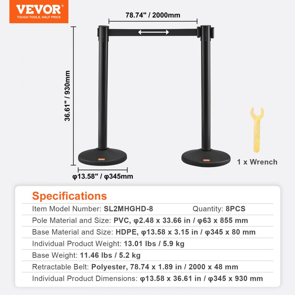 SL2MHGHD-8 - Durable PVC Stanchions with 6.5FT Retractable Belts for Crowd Control