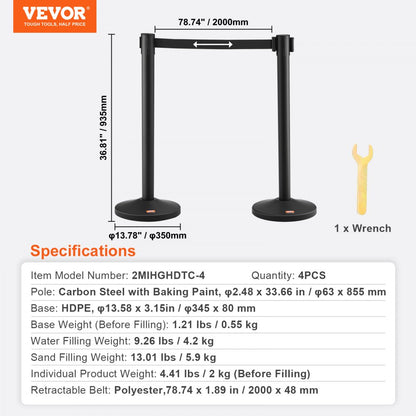 2MIHGHDTC-4 - Sturdy Carbon Steel Stanchions with 6.5ft Retractable Belts