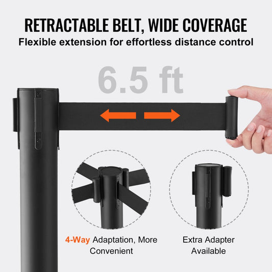 2MIHGHDTC-6 - Durable VEVOR Stanchion with 3 x 6.5FT Retractable Belts