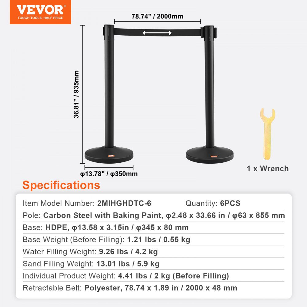 2MIHGHDTC-6 - Durable VEVOR Stanchion with 3 x 6.5FT Retractable Belts