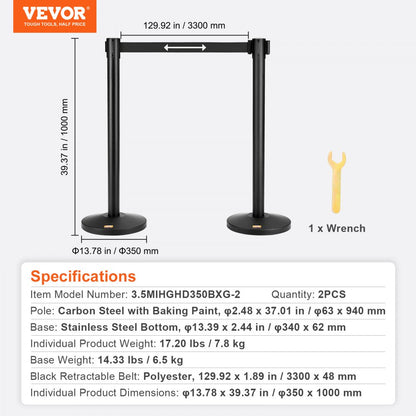 3.5MIHGHD350BXG-2 - Durable Carbon Steel Stanchions with 11ft Retractable Belt