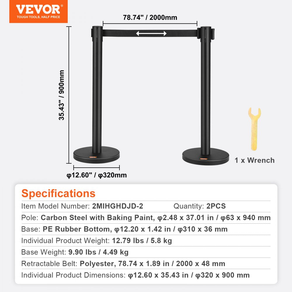 2MIHGHDJD-2 - VEVOR 6.5ft Retractable Stanchions for Effective Crowd Control