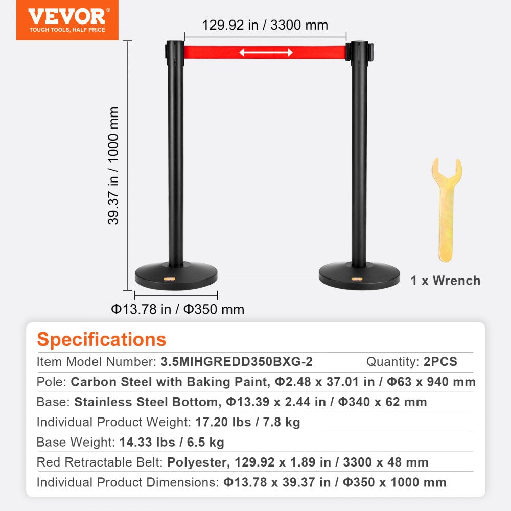 3.5MIHGREDD350BXG-2 - Durable Crowd Control Stanchions with 11FT Retractable Belt