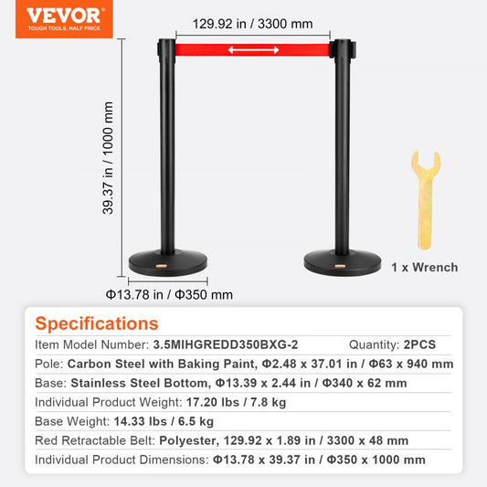3.5MIHGREDD350BXG-2 - Durable Crowd Control Stanchions with 11FT Retractable Belt
