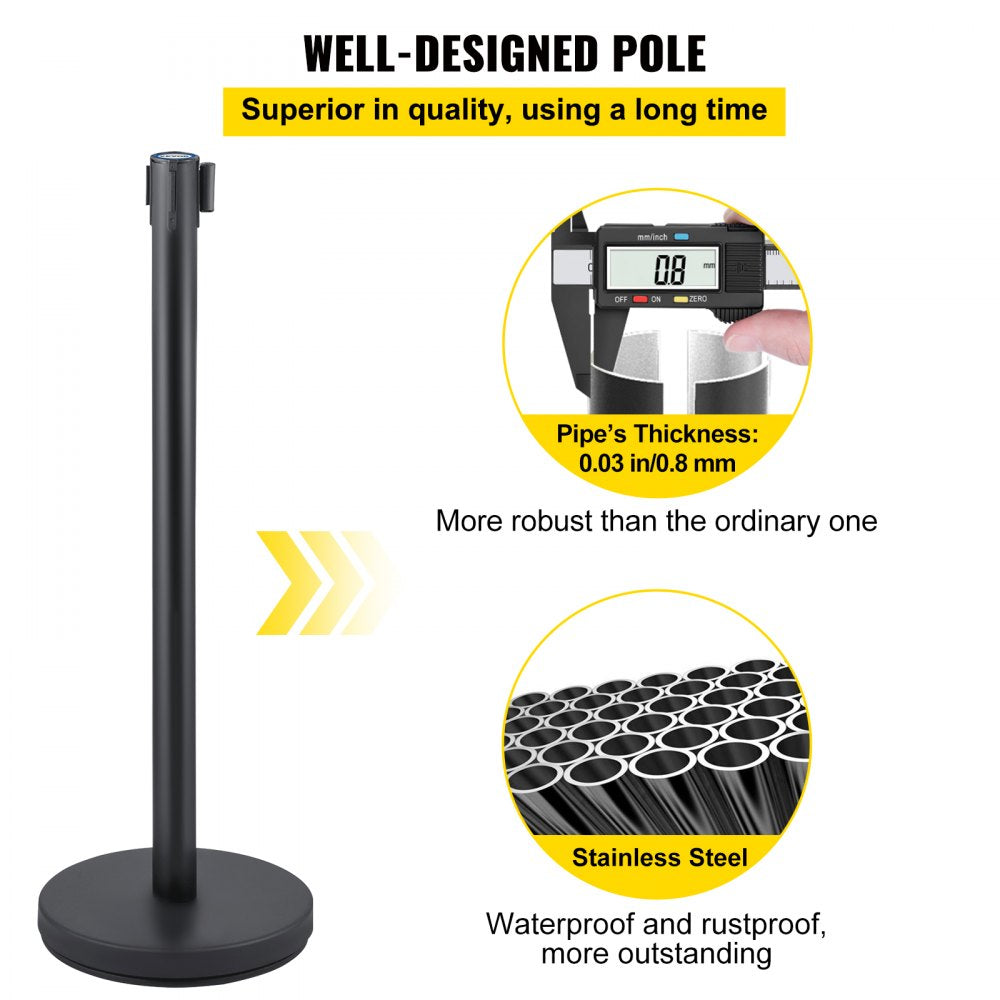 Stanchions 6Pcs - Durable Stainless Steel Crowd Control with 6.6FT Retractable Belts